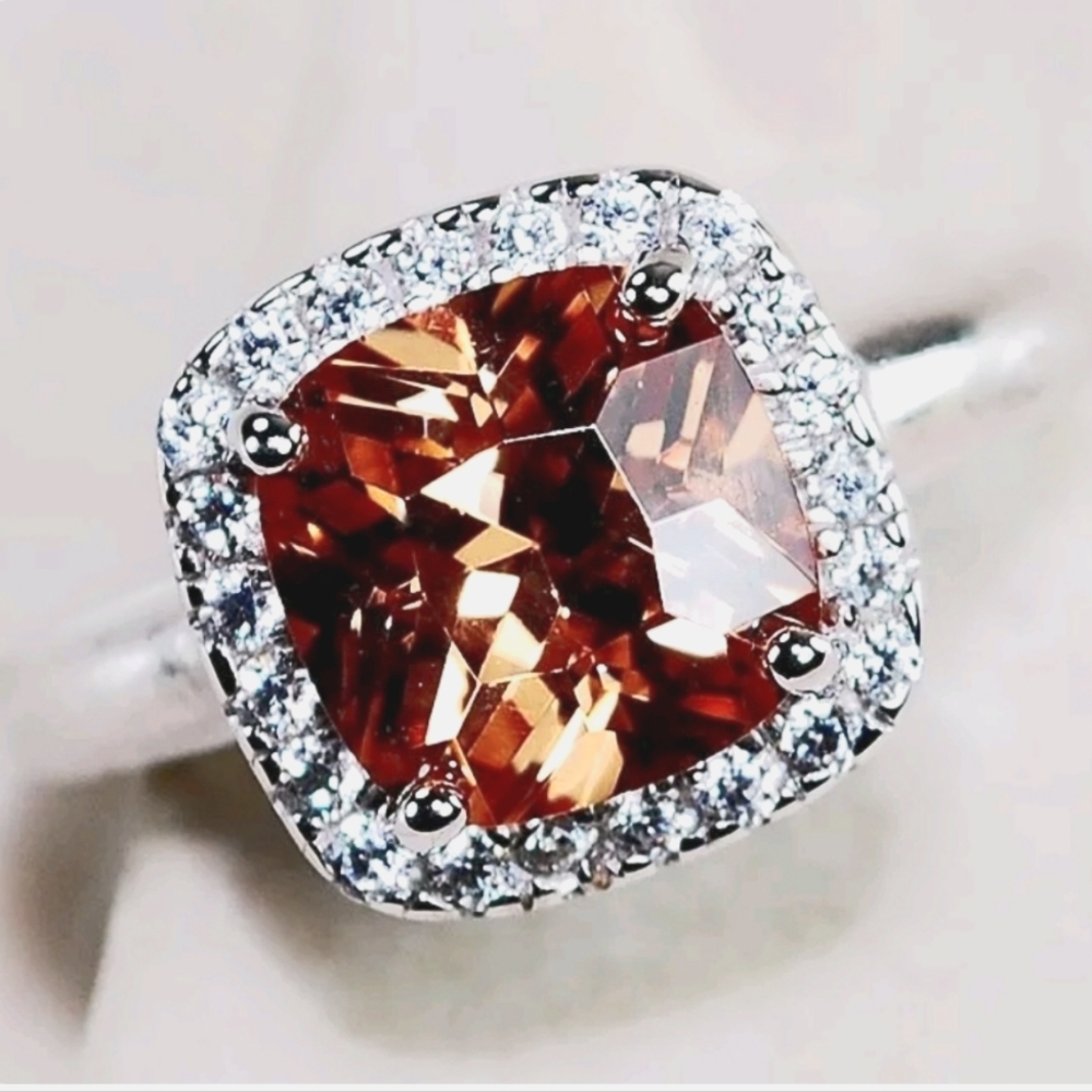 Natural 3CT Padparadscha Sapphire & Topaz 925 Sterling Silver Ring